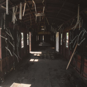 inside an abandoned train in Hyannis, MA